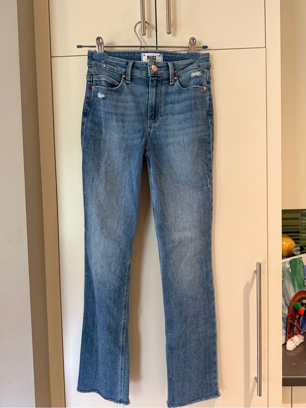 PAIGE Medium Blue High-Rise Straight Jeans. Cindy style